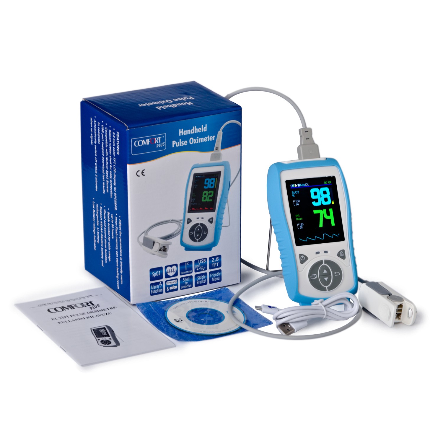 Comfort Plus  El Tipi Yetişkin Pulseoksimtre (Hem Pilli Hem Şarjlı)