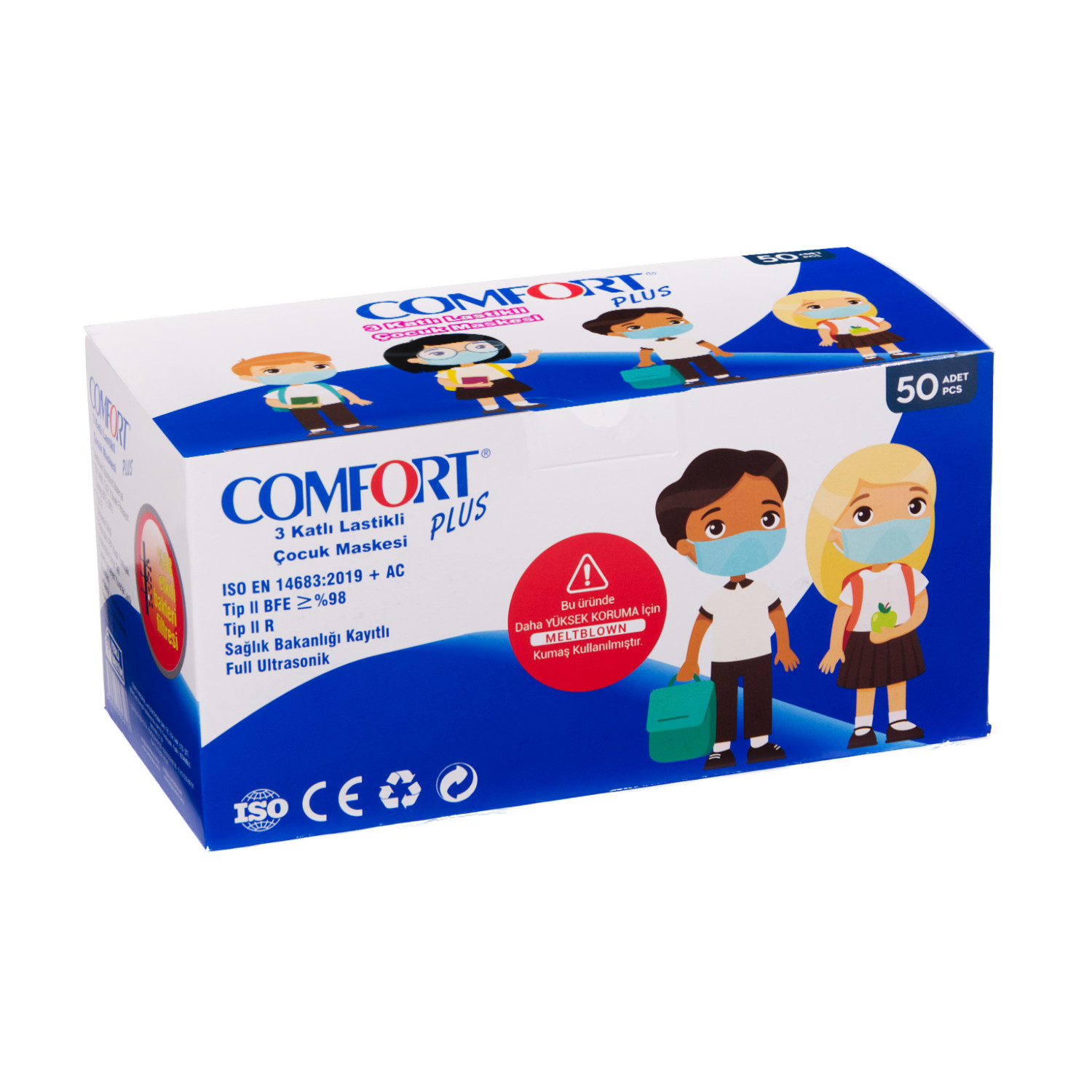 Comfort Plus  3 Katlı Cerrahi Full Ultrasonic Maske Çocuk Meltblown lu